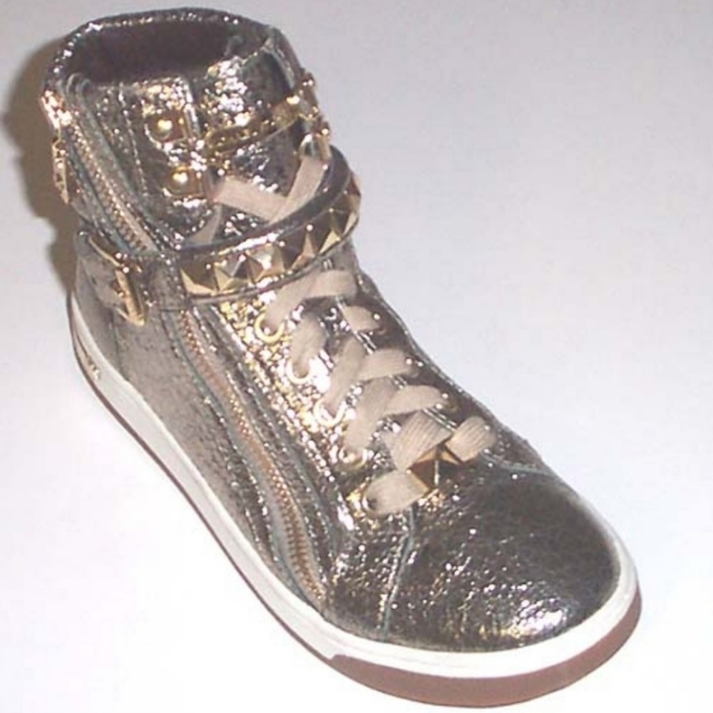 Michael Kors Glam Studded Metallic Leather High-Top Sneaker